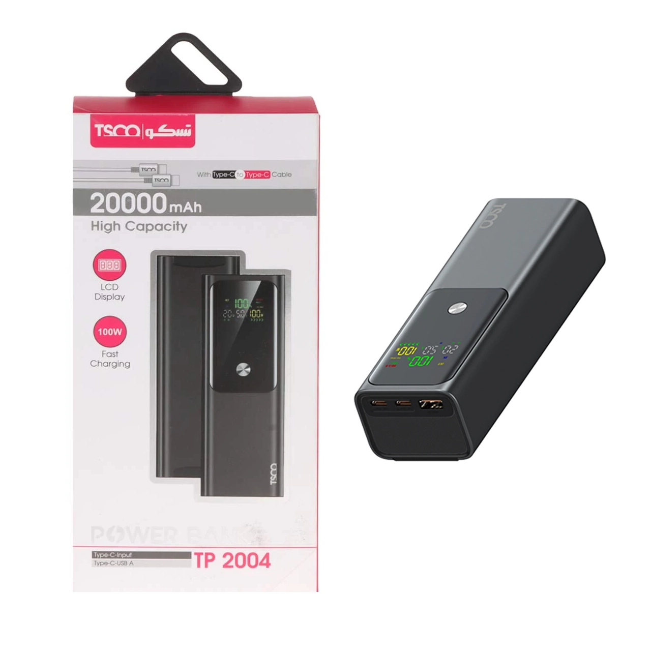 پاوربانک فست شارژ TSCO 20000mAh مدل TP 2004 100W - مشکی (گارانتی 12 ماهه TSCO)